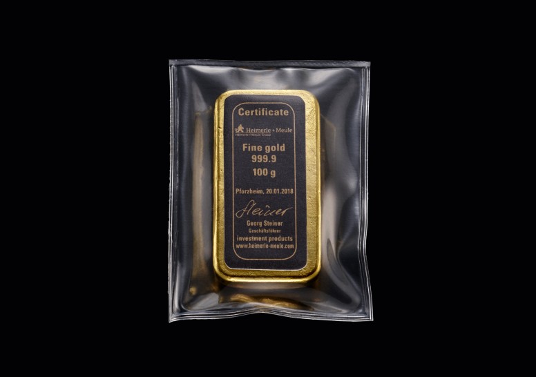Goldbarren 100 g. gegossen H+M