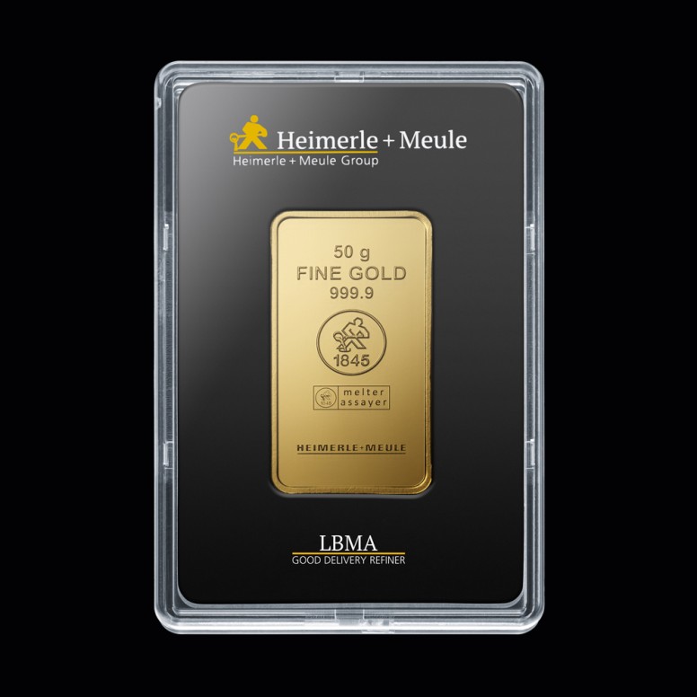 Goldbarren 50 g. H+M geprägt